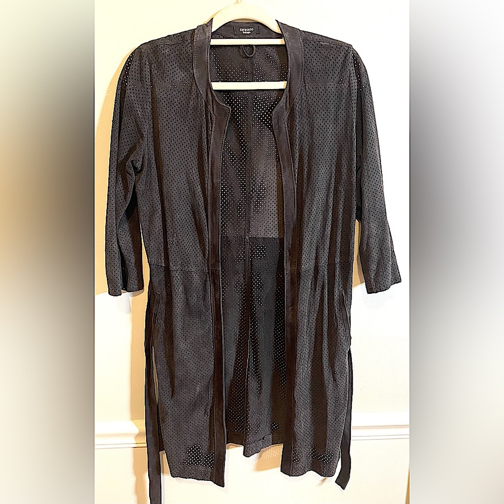 Saraceno Bellagio Gray Leather Mesh Wrap Cardigan Robe Size 8 US, Gorgeous